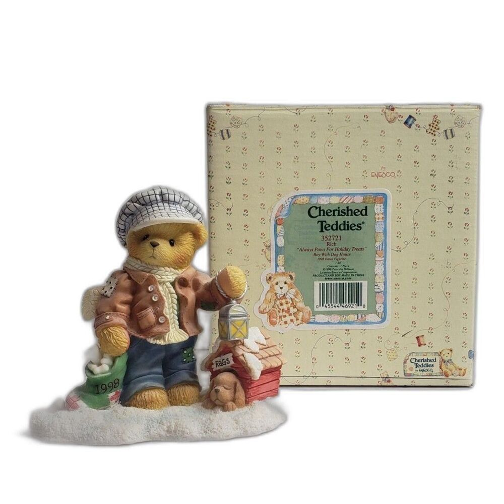 Vintage Cherished Teddies Rich Always Paws For Holiday Treats 1998 Figurine Box